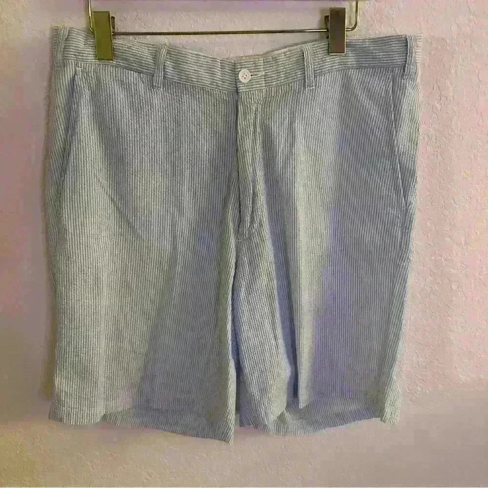 Men’s Castaway Nantucket Island Size 36 Blue Striped Seersucker Shorts Golf